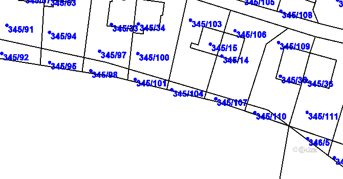 Parcela st. 345/104 v KÚ Pernek, Katastrální mapa