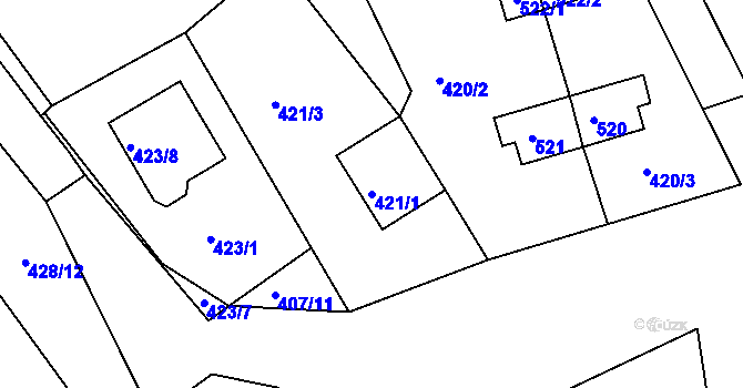 Parcela st. 421/1 v KÚ Pernek, Katastrální mapa