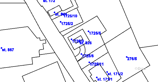 Parcela st. 826 v KÚ Pernink, Katastrální mapa
