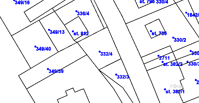 Parcela st. 332/4 v KÚ Pernink, Katastrální mapa