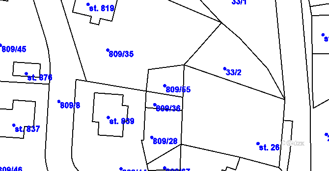 Parcela st. 809/55 v KÚ Pernink, Katastrální mapa