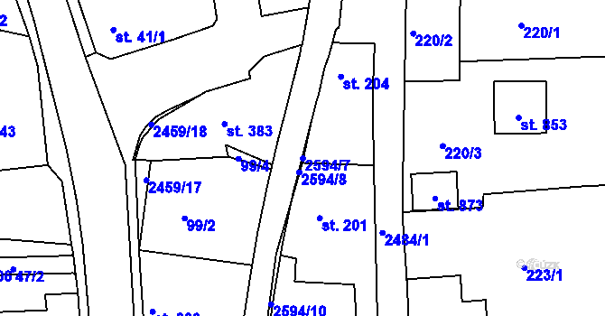 Parcela st. 2594/7 v KÚ Pernink, Katastrální mapa