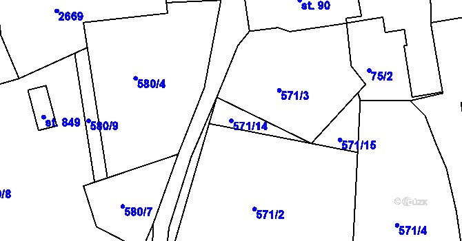 Parcela st. 571/14 v KÚ Pernink, Katastrální mapa