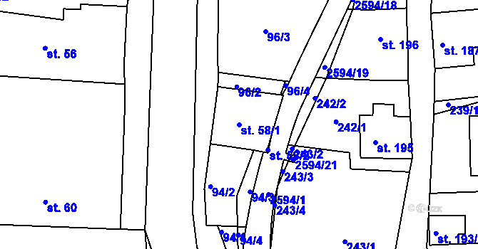 Parcela st. 58/1 v KÚ Pernink, Katastrální mapa