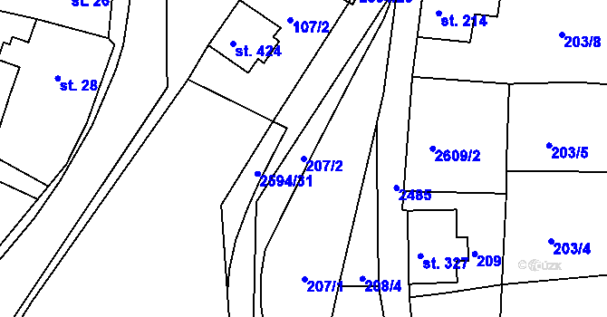 Parcela st. 207/2 v KÚ Pernink, Katastrální mapa