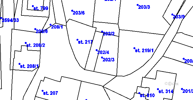 Parcela st. 202/4 v KÚ Pernink, Katastrální mapa