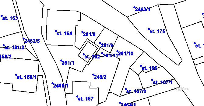 Parcela st. 261/11 v KÚ Pernink, Katastrální mapa