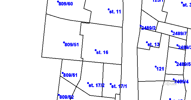 Parcela st. 16 v KÚ Pernink, Katastrální mapa