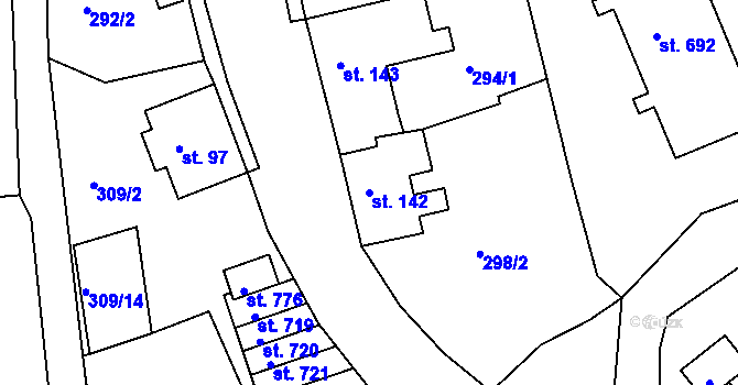 Parcela st. 142 v KÚ Pernink, Katastrální mapa