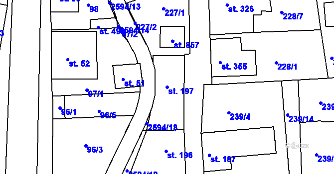 Parcela st. 197 v KÚ Pernink, Katastrální mapa