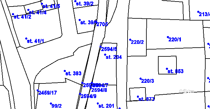 Parcela st. 204 v KÚ Pernink, Katastrální mapa