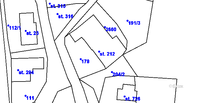 Parcela st. 212 v KÚ Pernink, Katastrální mapa