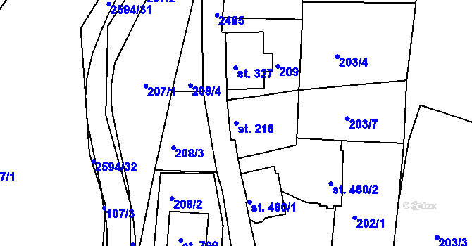 Parcela st. 216 v KÚ Pernink, Katastrální mapa