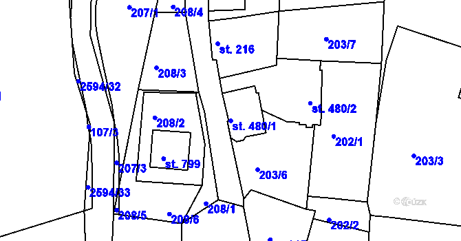 Parcela st. 480/1 v KÚ Pernink, Katastrální mapa
