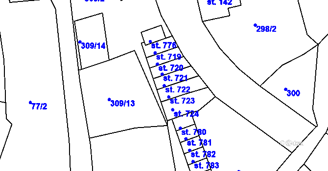 Parcela st. 722 v KÚ Pernink, Katastrální mapa