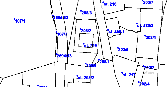 Parcela st. 799 v KÚ Pernink, Katastrální mapa