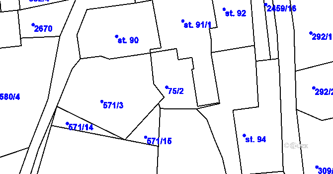 Parcela st. 75/2 v KÚ Pernink, Katastrální mapa