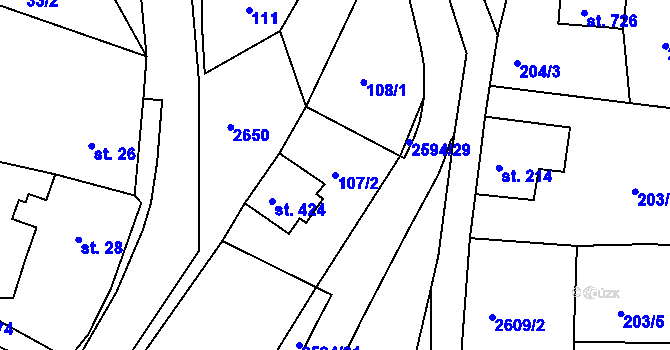 Parcela st. 107/2 v KÚ Pernink, Katastrální mapa