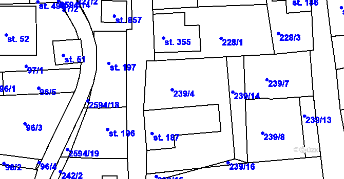 Parcela st. 239/4 v KÚ Pernink, Katastrální mapa