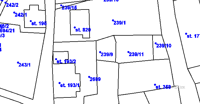 Parcela st. 239/9 v KÚ Pernink, Katastrální mapa