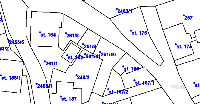 Parcela st. 261/10 v KÚ Pernink, Katastrální mapa