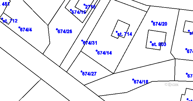 Parcela st. 674/14 v KÚ Pernink, Katastrální mapa