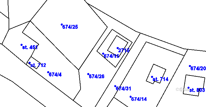 Parcela st. 674/15 v KÚ Pernink, Katastrální mapa