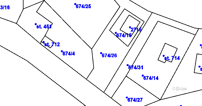 Parcela st. 674/26 v KÚ Pernink, Katastrální mapa