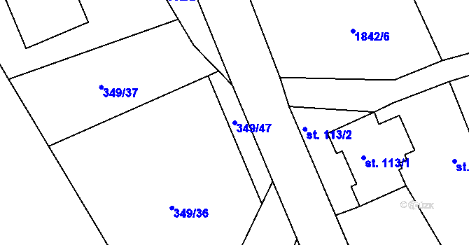 Parcela st. 349/47 v KÚ Pernink, Katastrální mapa
