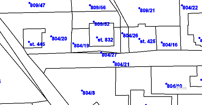 Parcela st. 804/27 v KÚ Pernink, Katastrální mapa