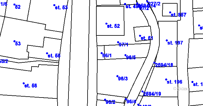 Parcela st. 96/1 v KÚ Pernink, Katastrální mapa