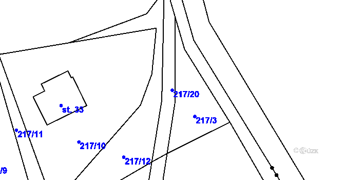 Parcela st. 217/20 v KÚ Jilmoví, Katastrální mapa