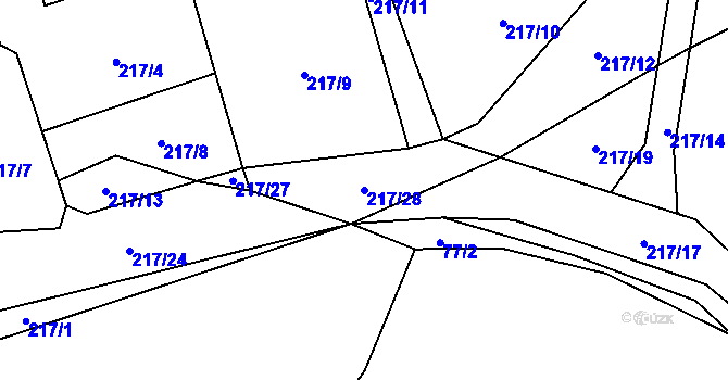 Parcela st. 217/28 v KÚ Jilmoví, Katastrální mapa