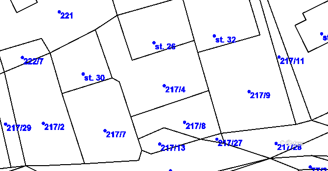 Parcela st. 217/4 v KÚ Jilmoví, Katastrální mapa
