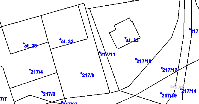 Parcela st. 217/11 v KÚ Jilmoví, Katastrální mapa
