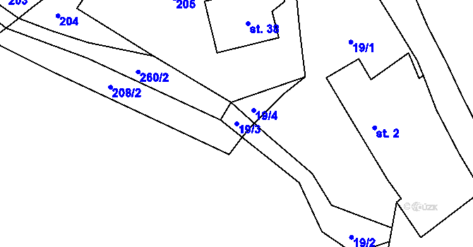 Parcela st. 19/3 v KÚ Pernštejnské Jestřabí, Katastrální mapa