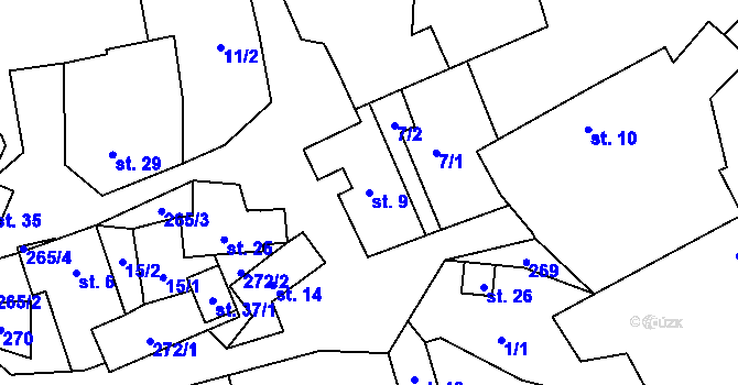 Parcela st. 9 v KÚ Pernštejnské Jestřabí, Katastrální mapa