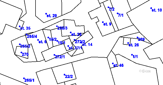 Parcela st. 14 v KÚ Pernštejnské Jestřabí, Katastrální mapa