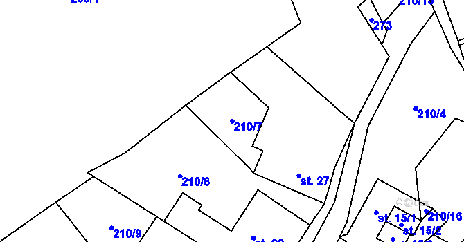 Parcela st. 210/7 v KÚ Pernštejnské Jestřabí, Katastrální mapa