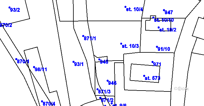 Parcela st. 9/2 v KÚ Černýš, Katastrální mapa