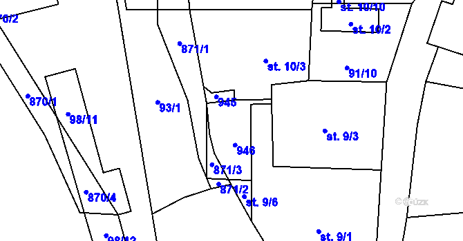 Parcela st. 9/7 v KÚ Černýš, Katastrální mapa