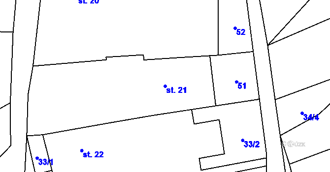 Parcela st. 21 v KÚ Černýš, Katastrální mapa