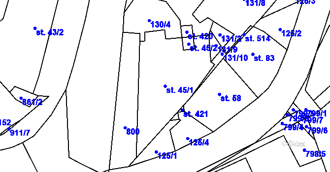 Parcela st. 45/1 v KÚ Černýš, Katastrální mapa
