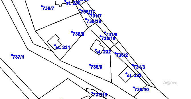 Parcela st. 232 v KÚ Černýš, Katastrální mapa
