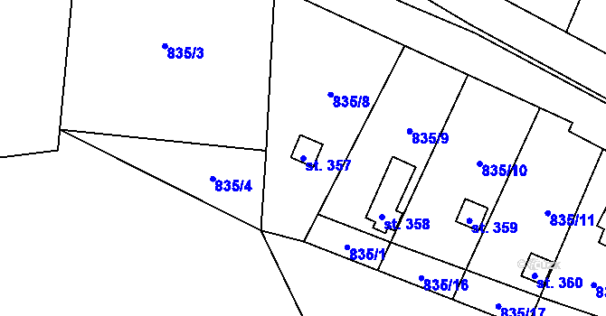 Parcela st. 357 v KÚ Černýš, Katastrální mapa
