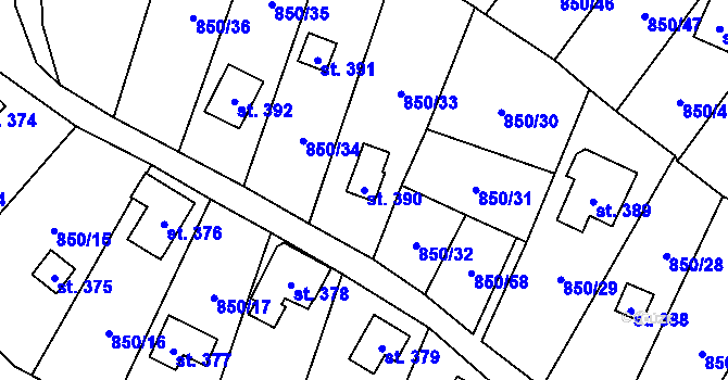 Parcela st. 390 v KÚ Černýš, Katastrální mapa