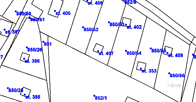 Parcela st. 407 v KÚ Černýš, Katastrální mapa