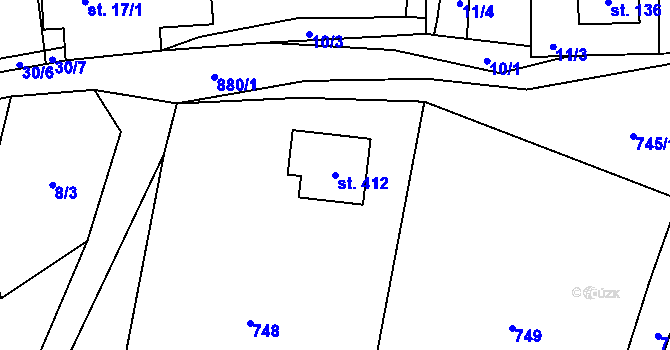 Parcela st. 412 v KÚ Černýš, Katastrální mapa