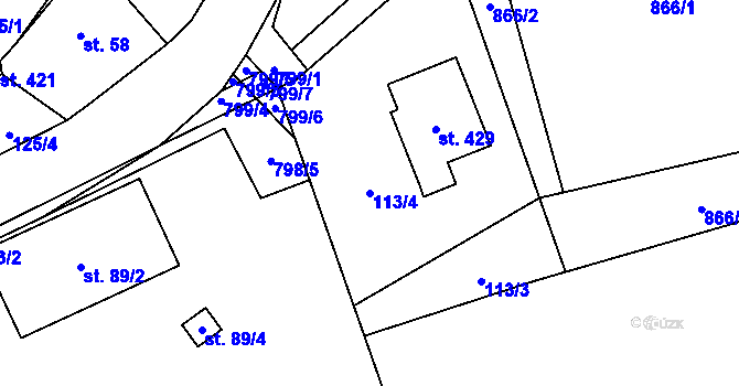 Parcela st. 113/4 v KÚ Černýš, Katastrální mapa
