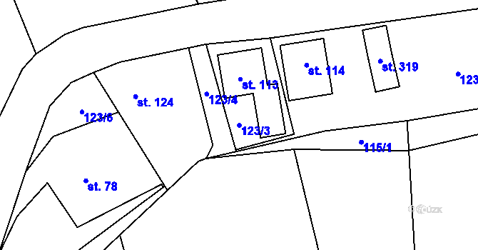 Parcela st. 123/3 v KÚ Černýš, Katastrální mapa